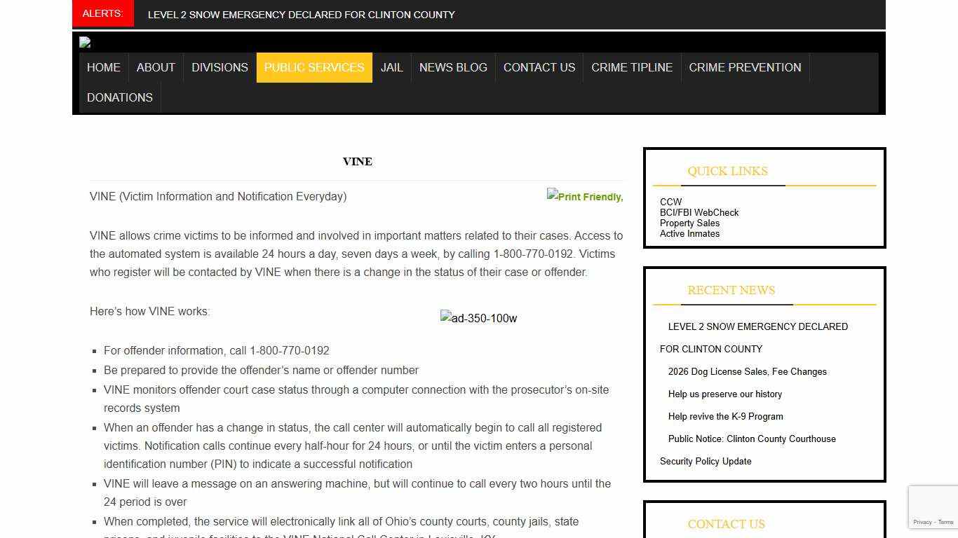 Vine Clinton County Sheriff's Office