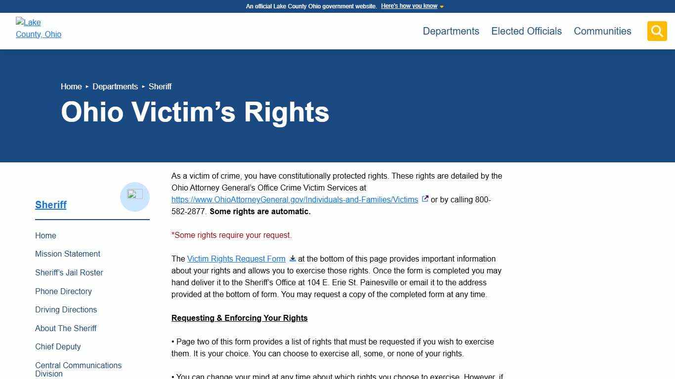 Ohio Victim's Rights - Sheriff